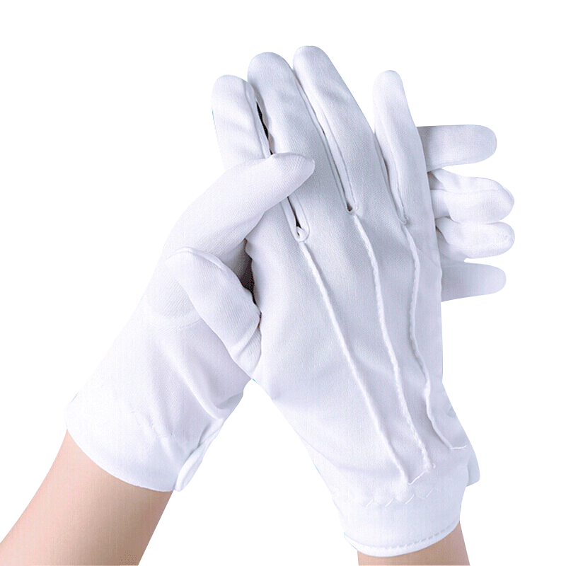 Houchuang Etiquette Gloves [Jingpei] White Cotton Gloves with Three Strands, Universal Labor Protection, Polyester with Buckle Three Strands/10 Pairs