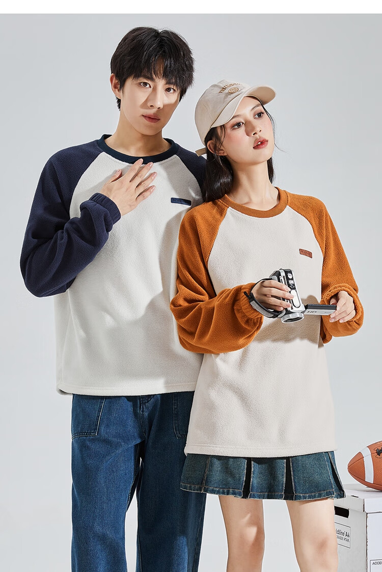 TonLion 2023 Couple's Matching Round Neck Raglan Sleeve Fleece Sweatshirt, Men's Style/black, S 17