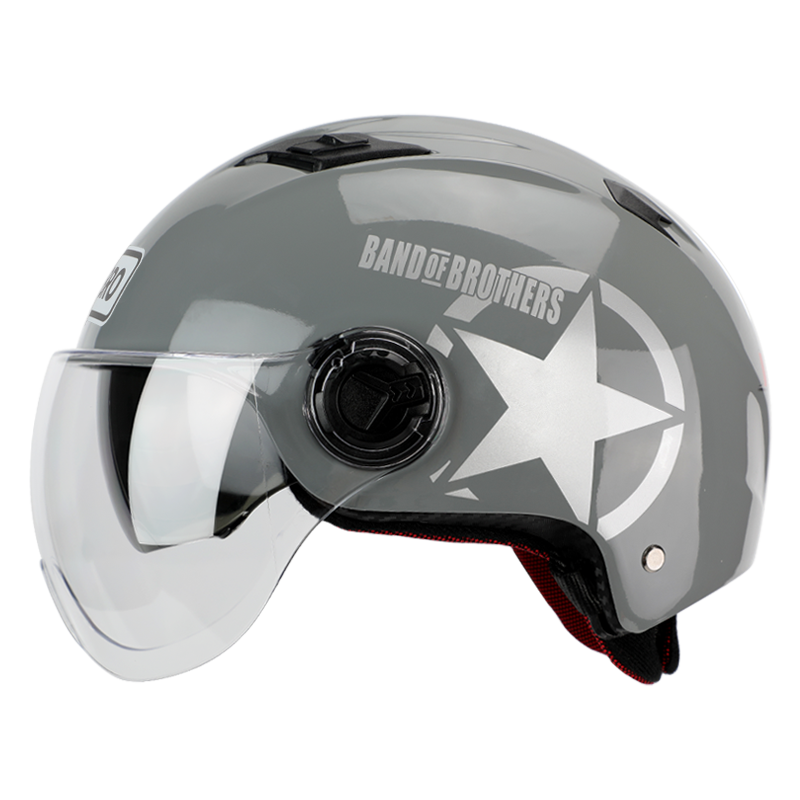 BIGBRO X333 Cement Gray New National Standard 3C Double-Lens Electric Motorcycle Helmet, Riding Helmet for Men And Women, Sun Protection, Scooter Summer Half Helmet
