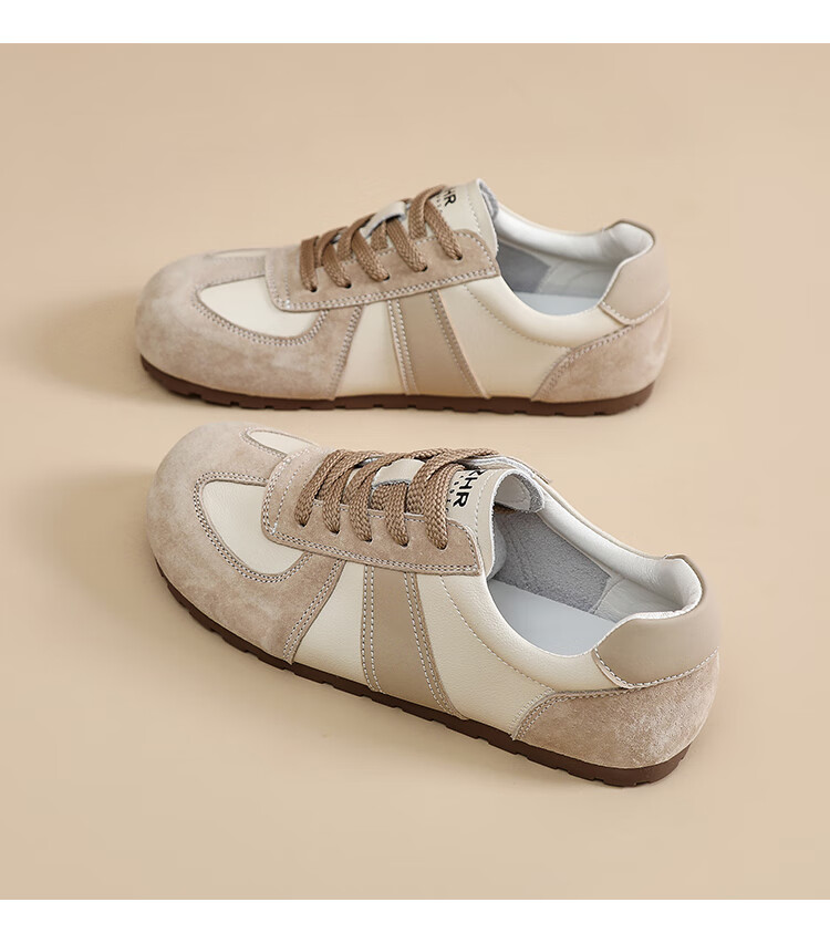 ZHR Casual Shoes for Women, Retro Patchwork Dexun Shoes, Genuine Leather Versatile Sports Shoes for Women, A120 Beige, Size 35 25