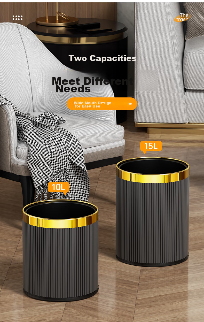 AKBK Italian Trash Can 12L Large Capacity Round Base Trash Can for Living Room, Bedroom, Kitchen, Luxury Hotel 2026 New Model 5