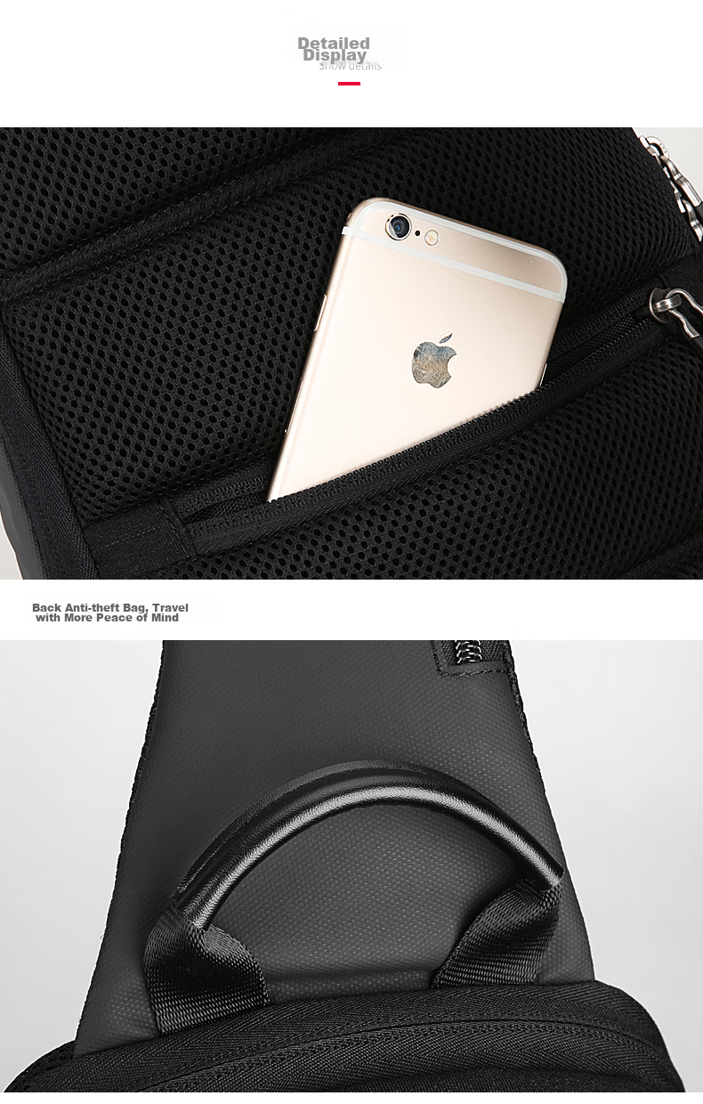 MARK RYDEN Chest Bag, Men's Crossbody Bag, Sports Trendy Shoulder Bag, Small Backpack, 9.7-Inch IPad Bag, MR7056, Elegant Black 18