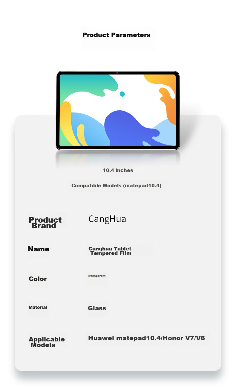 CangHua Tempered Glass Screen Protector for Huawei MatePad 10.4 Kirin/Yue Dong Version, Honor V7/V6 Tablet Protective Film, 10.4-Inch Shatterproof Anti-Fingerprint HD Screen Protector 16