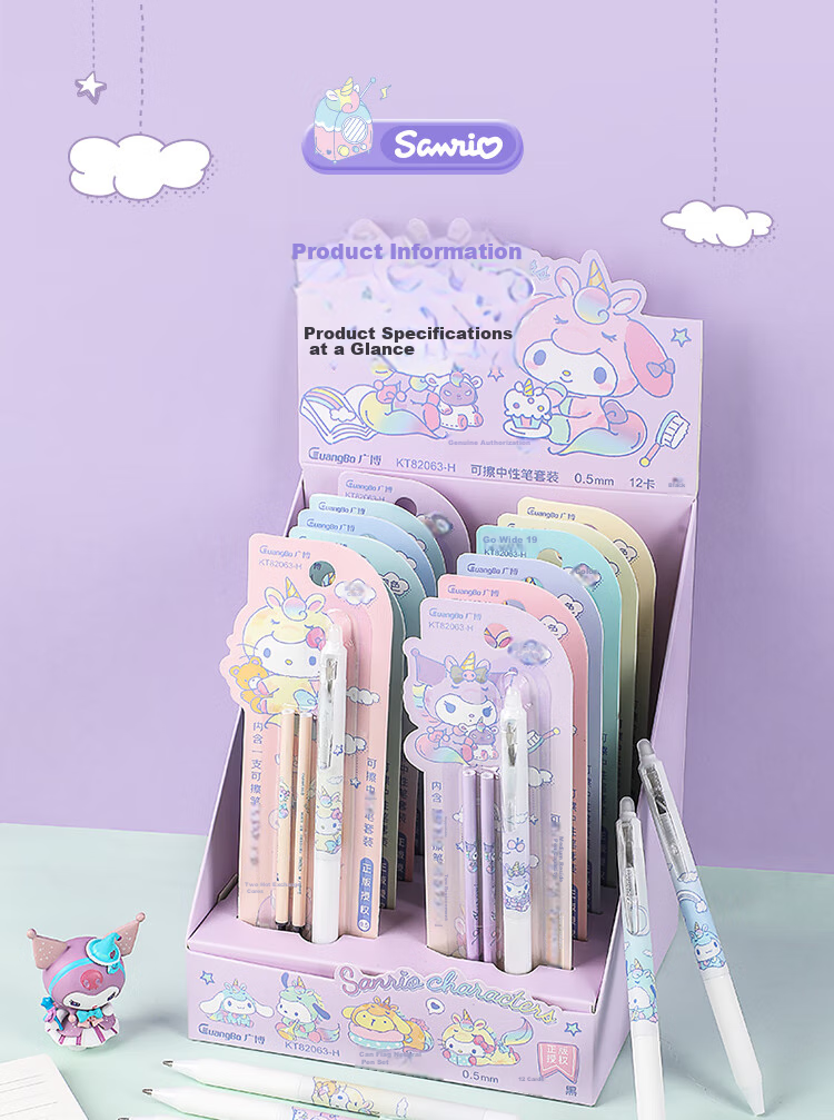 GuangBo Erasable Gel Pen, Sanrio Collaboration Retractable 0.5mm Black Student Magic Pen, Office Thermal Signature Pen 3 Pcs [Pink Packaging] KT82116-3 10