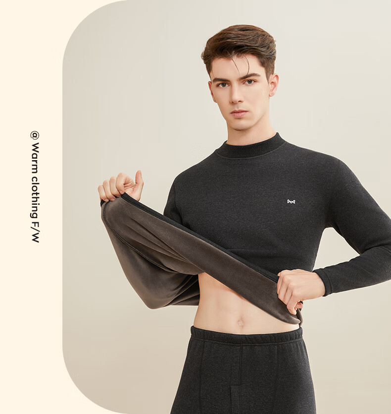 MiiOW [Cashmere Fleece Thickened] Women's Thermal Underwear Mid-Neck Set with Knee Protection, Autumn Top And Pants, Cold-Proof for Men And Wome 26