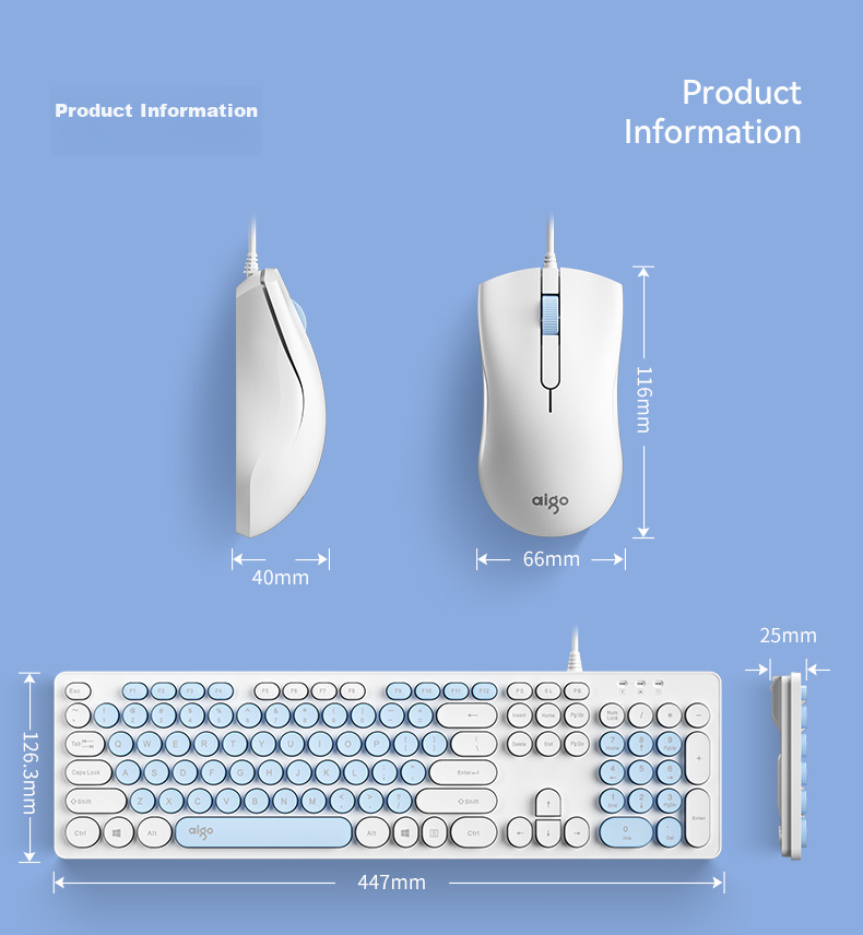 Aigo WQ1606 White, Keyboard And Mouse Combo Set, Wired Keyboard And Mouse Set, Plug And Play USB, Business Office, Compatible with Laptops And Desktops 11