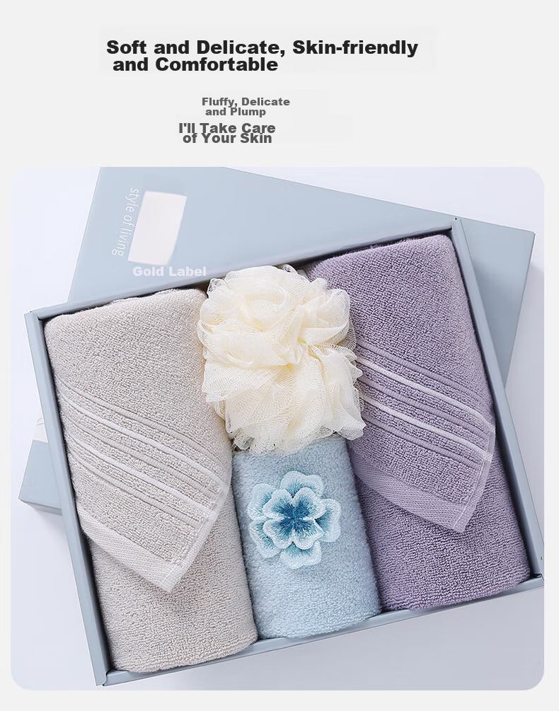 KING SHORE Towel Gift Box, Class A Pure Cotton Thickened Sports Towel Set, Gift Set with All-Cotton Absorbent Face Towels And Bath Sponges 2