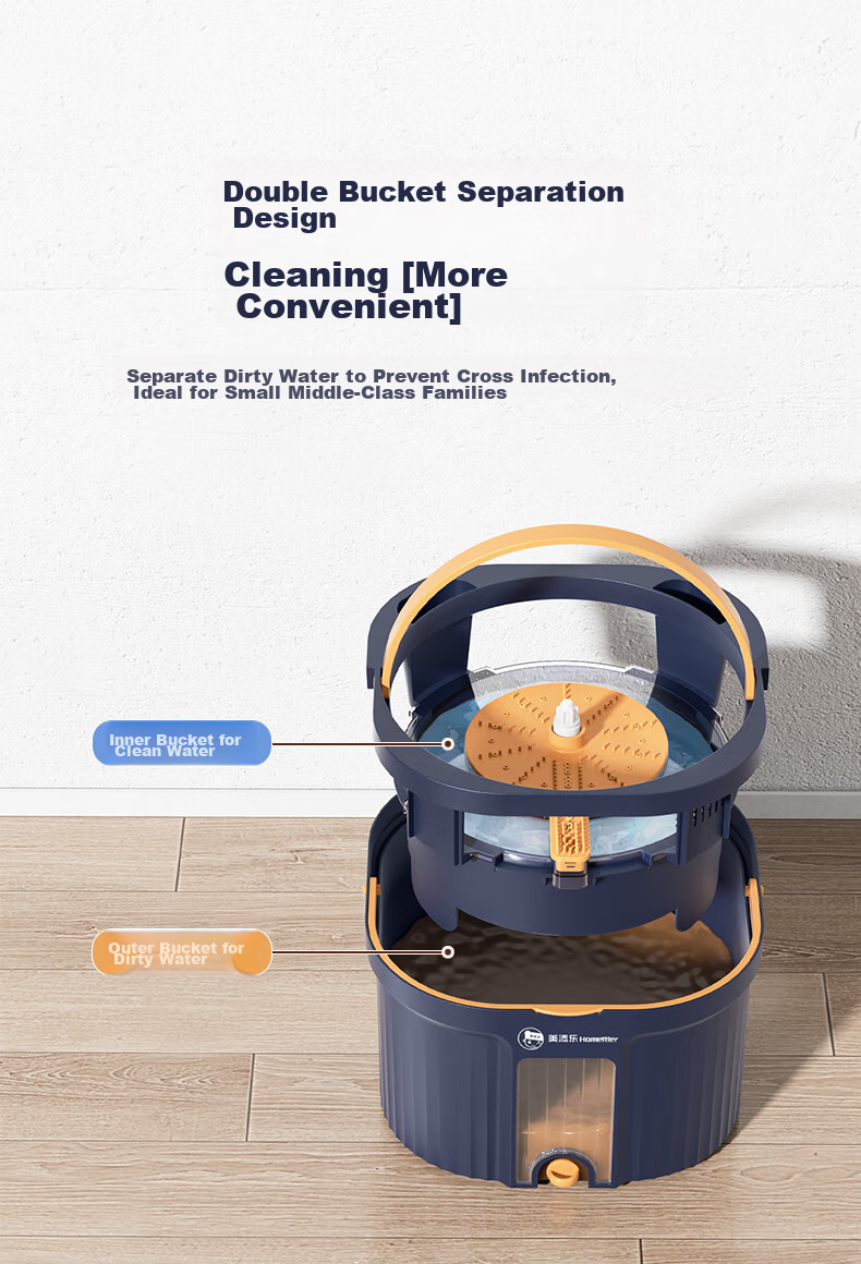 HoMettler Clean And Dirty Separation Rotating Mop, 3 Cloths, 135cm Handle Length, Household All-In No Hand Washing Mop, Flat Lazy Person Mop 9