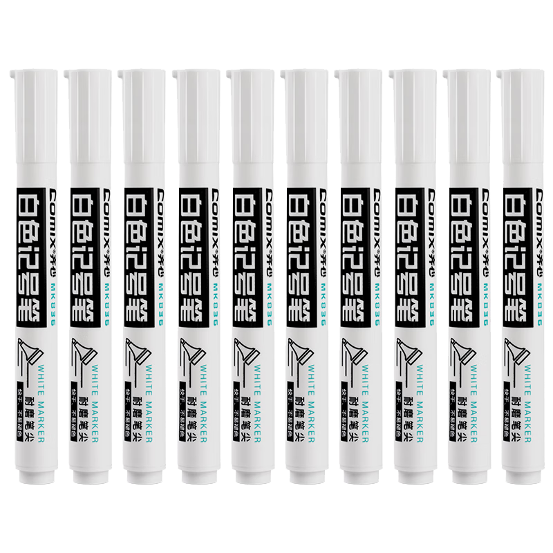 COMIX White Water-Based Markers, Quick-Drying And Colorfast, Waterproof And Fast-Drying, for Office And Study, MK836, 10 Pcs Box, 2.0mm Round Tip, Smooth Writing