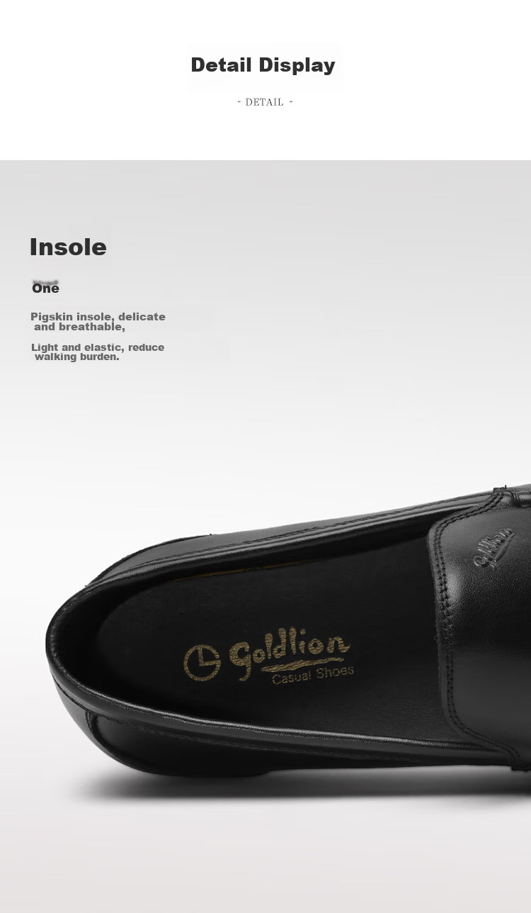 Goldlion Men's Slip-On Loafers, Comfortable Penny Loafers, Business Casual Leather Shoes, 57101035001A-Black Size 39 16