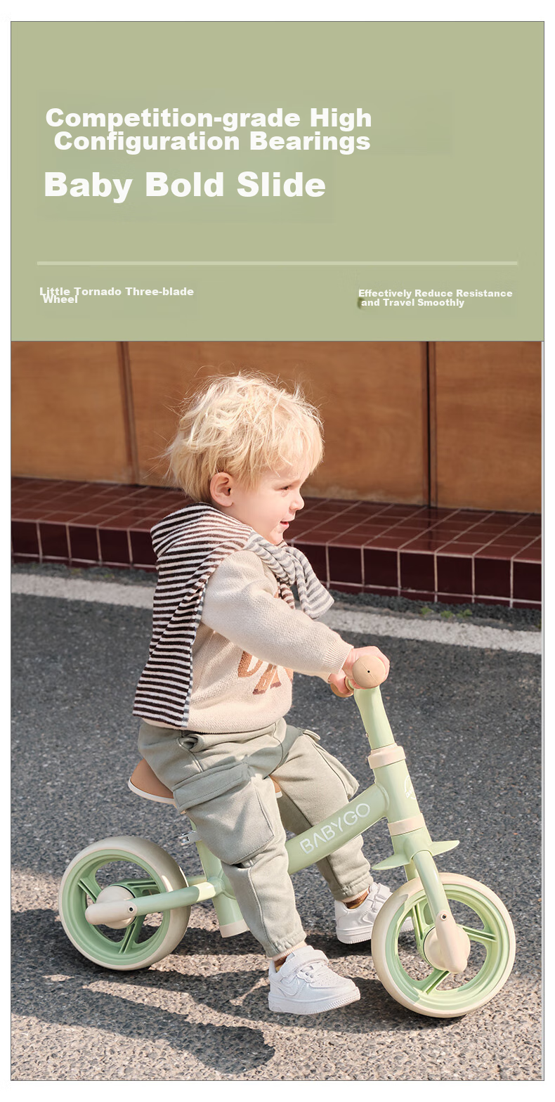 BG-BABYGO Children's Balance Bike for Ages 1-3 Kids' Bicycle Two-Wheel Scooter Pedal-Free Glider Toy, New Leaf Gree 9