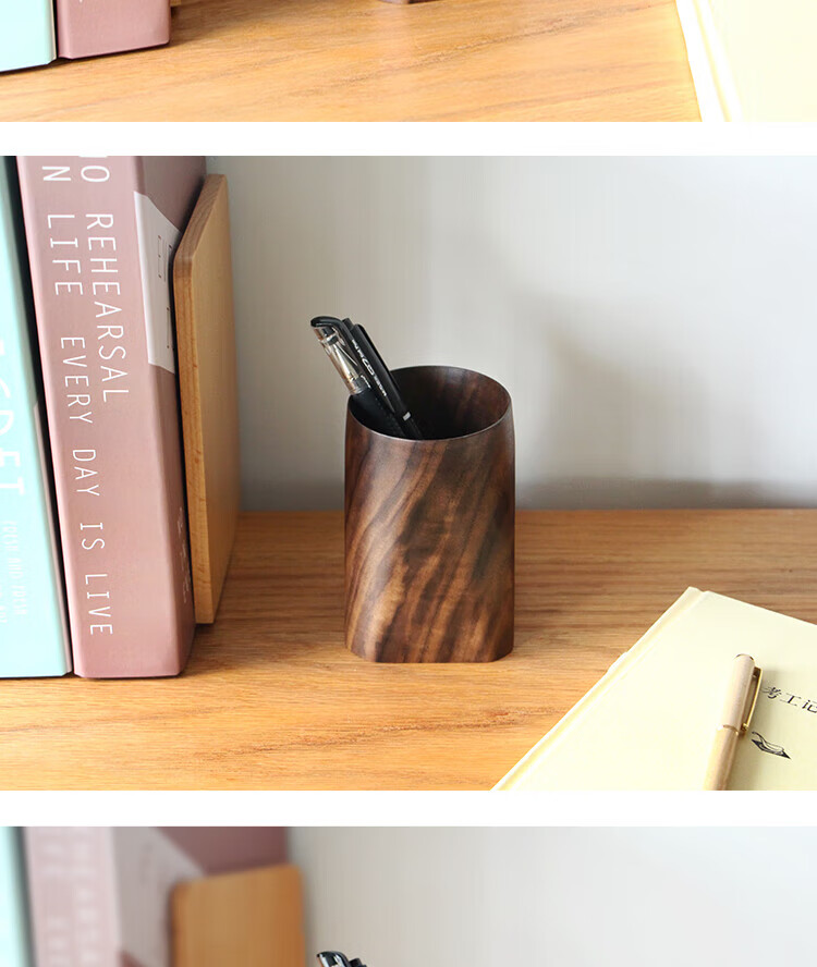Geshan Black Walnut Solid Wood High-End Ornament, Student Office Desk Organizer, Creative Wooden Pen Holder, Birthday Gift for Men And Women Teachers, High-End Practical Gift for Classmates - Square Shape 4