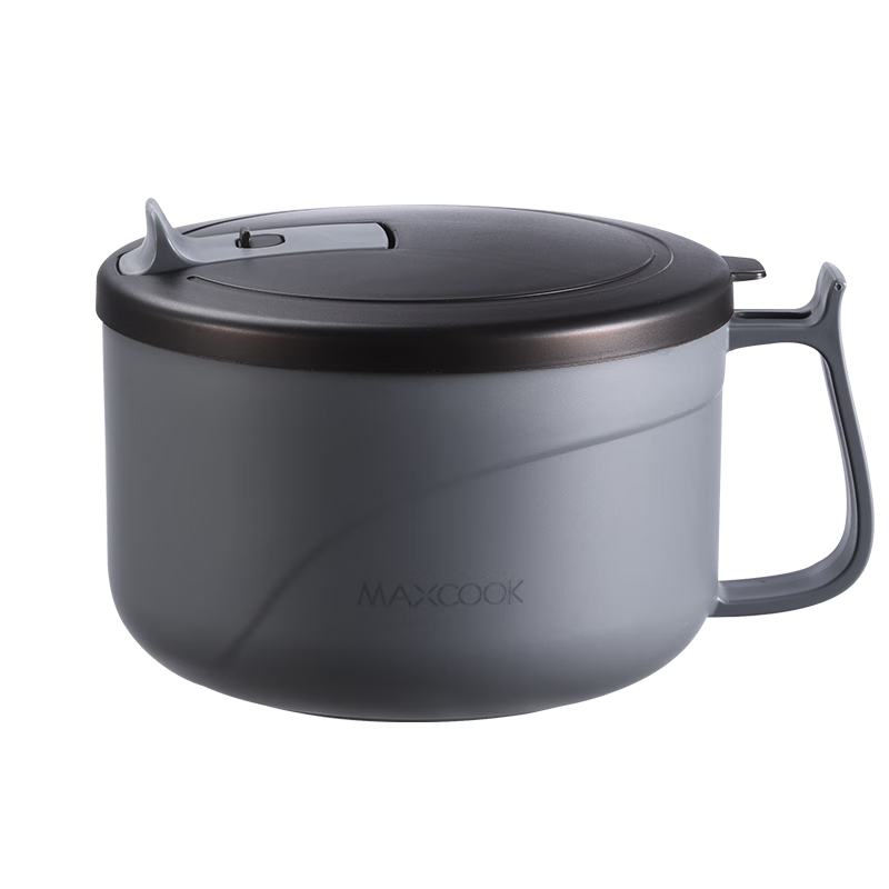 MAXCOOK 304 Stainless Steel Ramen Bowl, Student Lunch Box, Meal Cup, Noodle Cup 1500ML, Blue-Gray MCWA8297