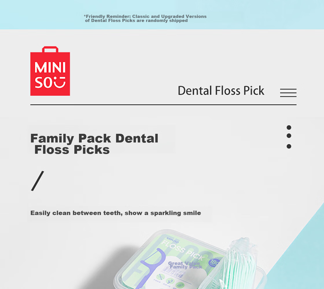 MINISO Value Family Pack Fine Smooth Dental Floss Picks for Cleaning Teeth Gaps, 180 Pieces * 2 Boxes 2
