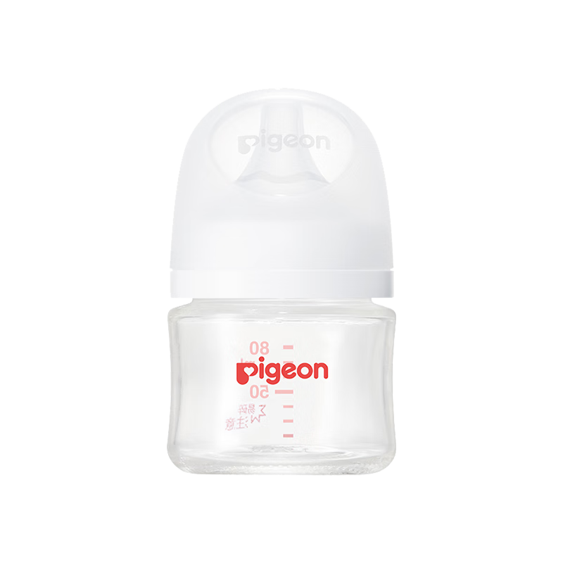 Pigeon [First Baby Bottle] Glass Wide-Neck Bottle, 80ml, SS Size Nipple, 0 Months+