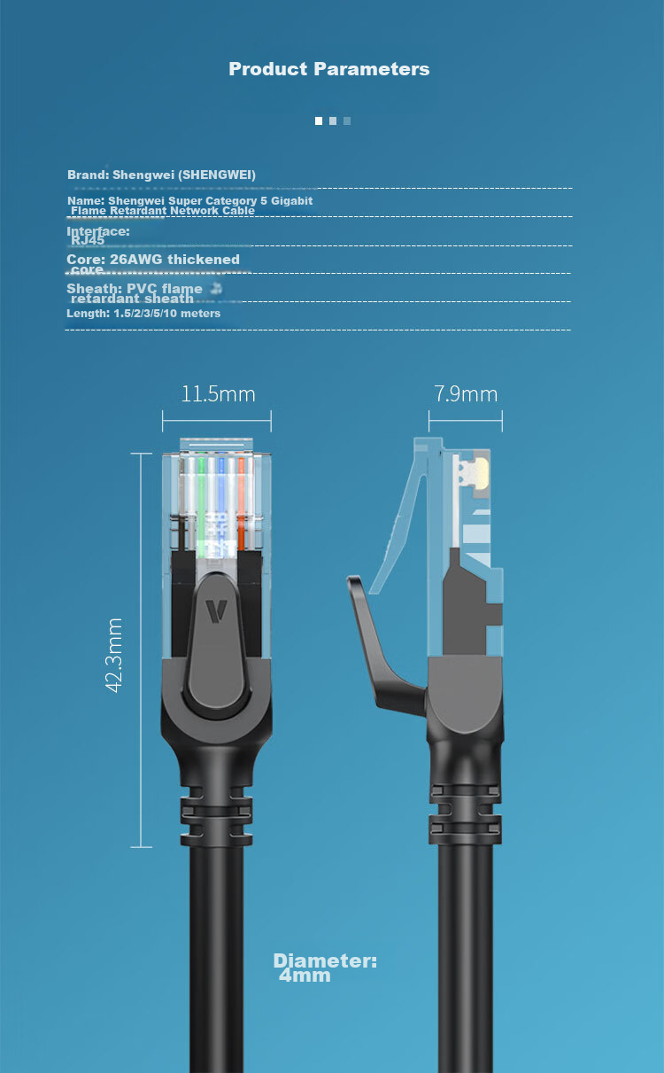 Shengwei Cat5e Ethernet Cable, 100Mbps Flame-Retardant Network Connection Cable, Cat5e Patch Cord, Computer Broadband Connection Cable, 5 Meters, WLC1005G 12