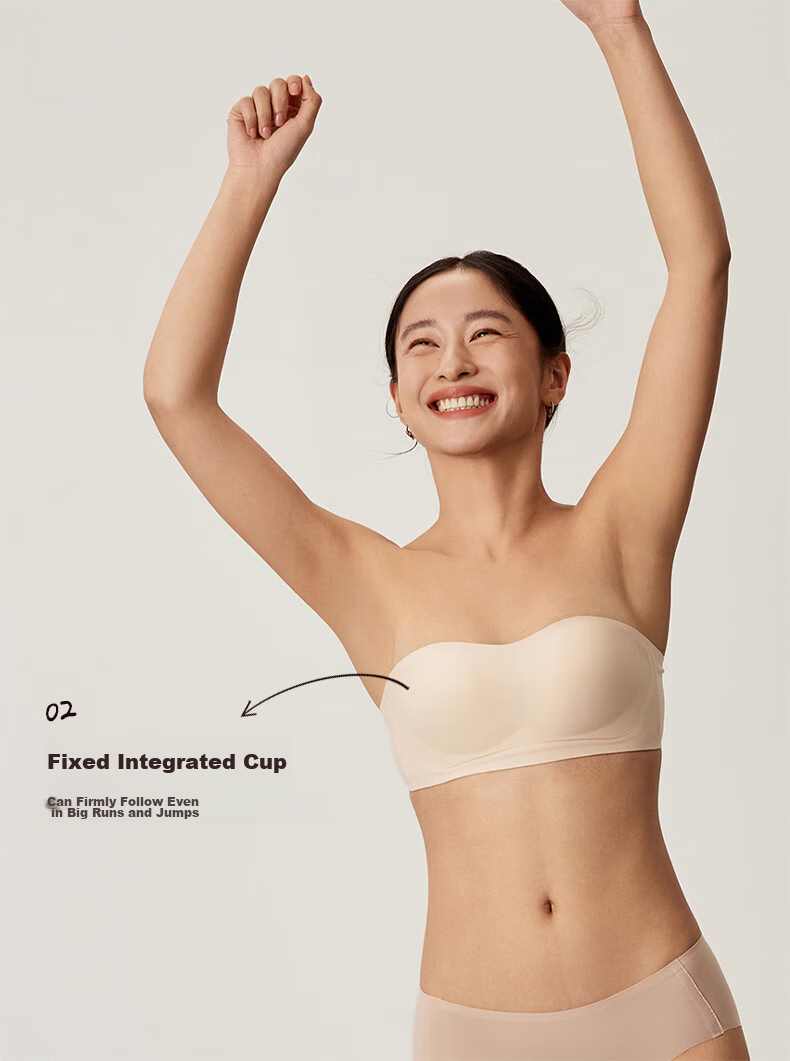 NEIWAI Orange Label Zero-Worry Strapless Anti-Slip Wireless Fixed Cup Bra, Women's Breathable Strap Detachable Underwear 5