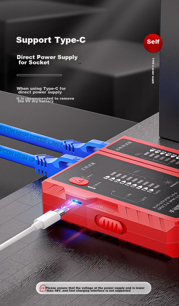 AMPCOM Network Cable Tester, Multifunctional RJ45 Connector Network Cable Tester with Charging POE Anti-Burn, RJ11 Telephone Line Intelligent Detection Tool AMBKZRJ4511 7