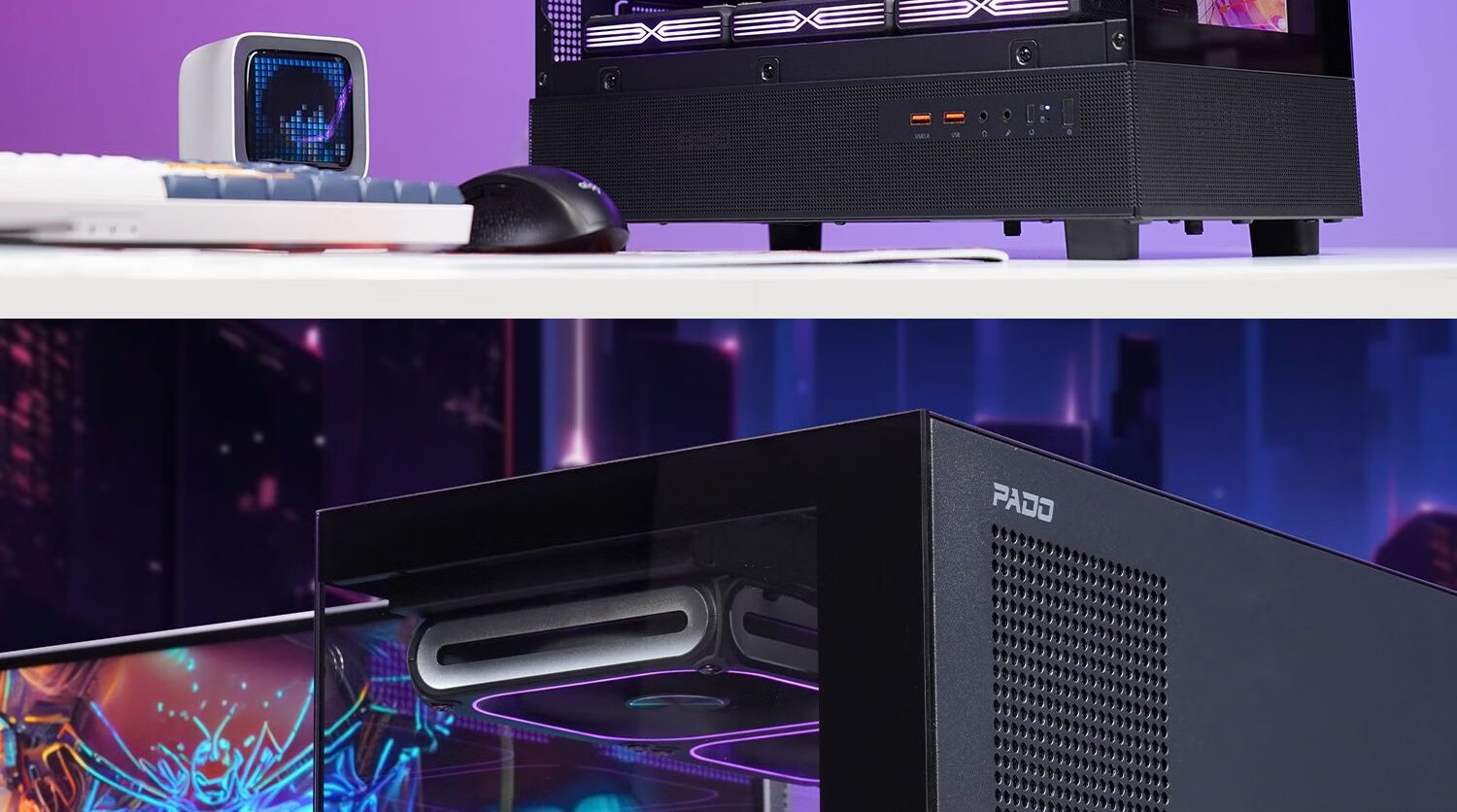 PADO Baize 360U Black Computer Desktop Chassis (MATX/Quick-Release Tempered Glass Panel/Back-Mounted Motherboard/Side-Zone/360mm Water Cooling/9 Fan Positions) 6
