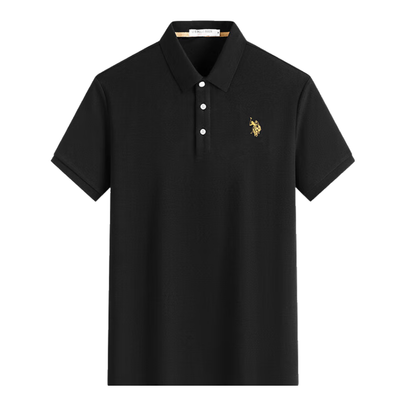 U.S. POLO ASSN. Men's Short Sleeve Polo Shirt Summer Business Casual Collared T-Shirt Black M Father's Day Gift
