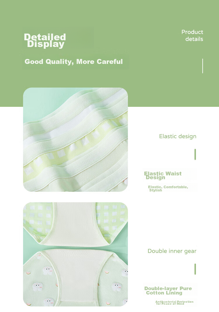 LangSha Children's Underwear, Girls' Antibacterial Triangle Panties, for Young And Older Girls, Green Rabbit Design, Size 160 11