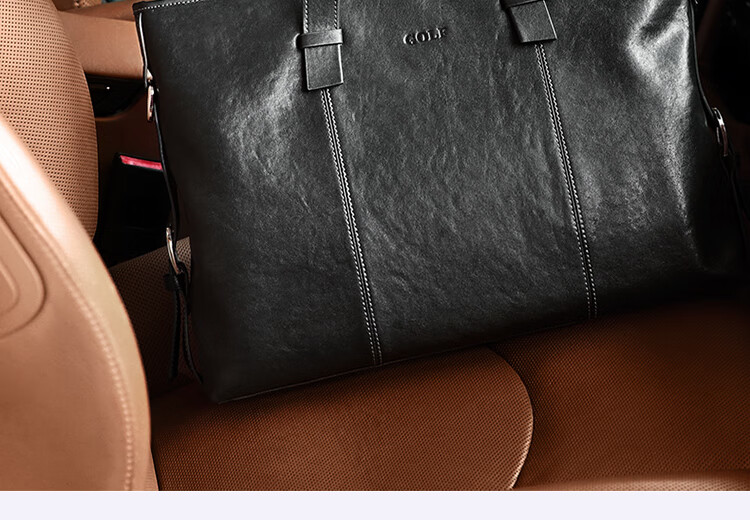 GOLF Briefcase, Men's Business Top-Grain Leather Handbag, Large Capacity Laptop Bag, Fashionable Horizontal Style Shoulder Crossbody Bag 2