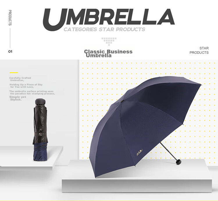 Tiantangshan UV Protection Umbrella, Three-Fold, Portable Business Umbrella with Black Coating, Black 1