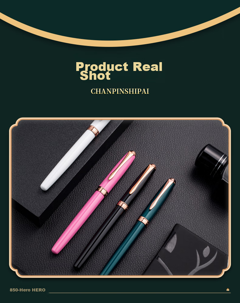 HERO Fountain Pen Stationery, Stylish for Men And Women Students, Iridium Gold Fountain Pen, Business Office Personal Ink Pen 850, Black 9