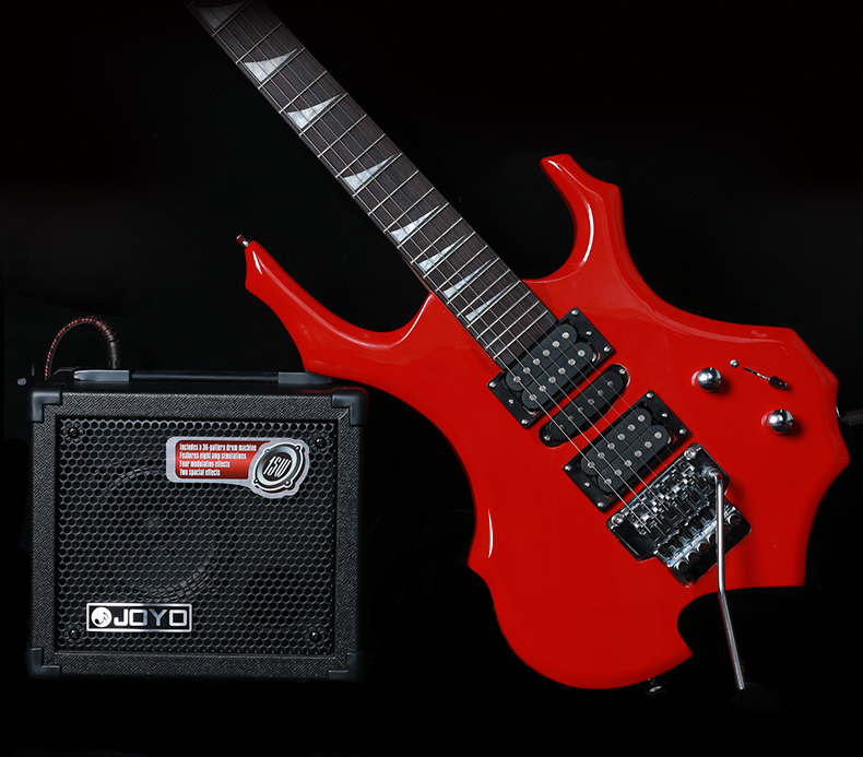 Minsine Night Sky Black/Flame, Unique Shaped Electric Guitar, Adult Professional-Grade Dual-Shake Electronic Guitar for Beginners 14