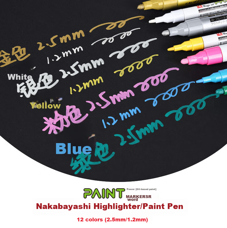 Nakabayashi Chulin Paint Marker, Highlighter Pen, Industrial Touch-Up Pen, 1.2mm Quick-Drying Graffiti Pen, Waterproof Non-Fading Oil-Based Marker, White Single Pen, 1.2mm 1