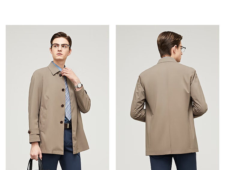 YOUNGOR YOUNGOR Men's Trench Coat, Spring Business Casual Single Trench Coat for Young Men, Navy Blue, 165/88A 3