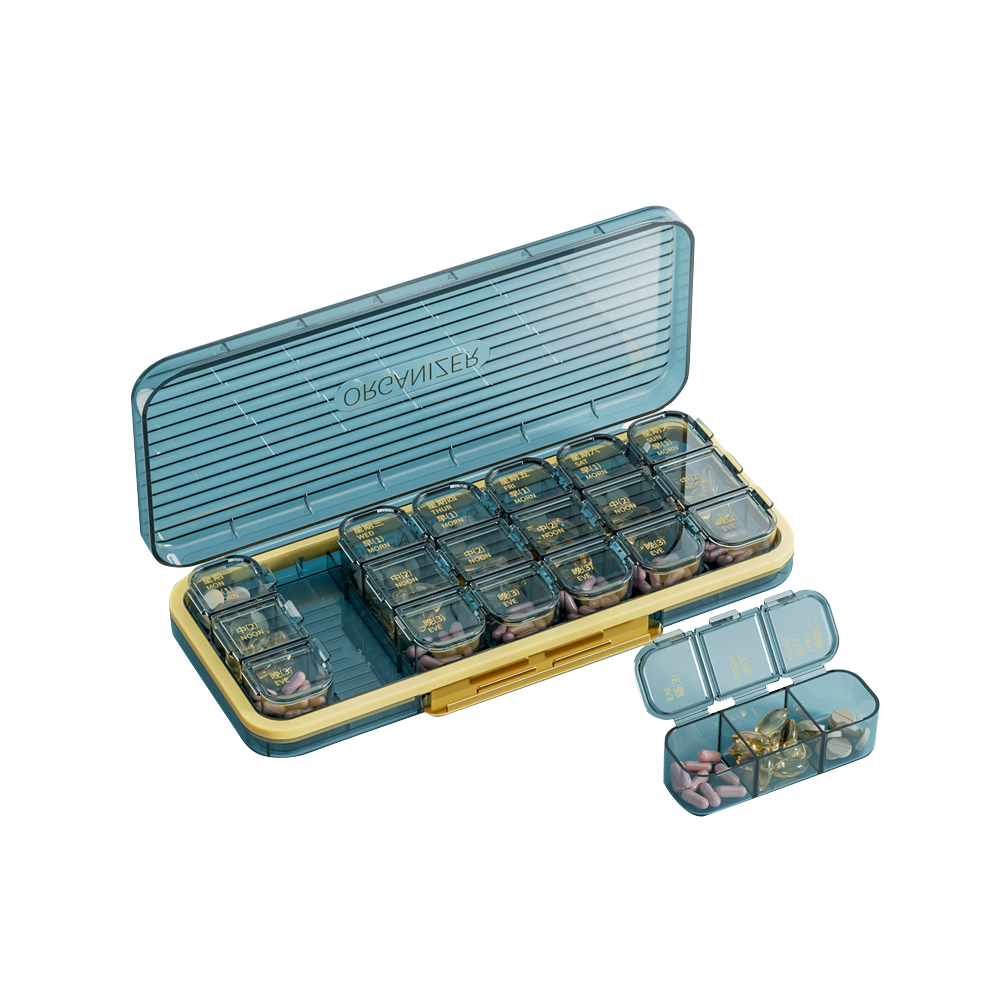Daisy Leaf Portable Pill Organizer Box with Compartment, Elderly Medication Reminder, Seven-Day Weekly Large Capacity Personal Storage Box Pill Divider