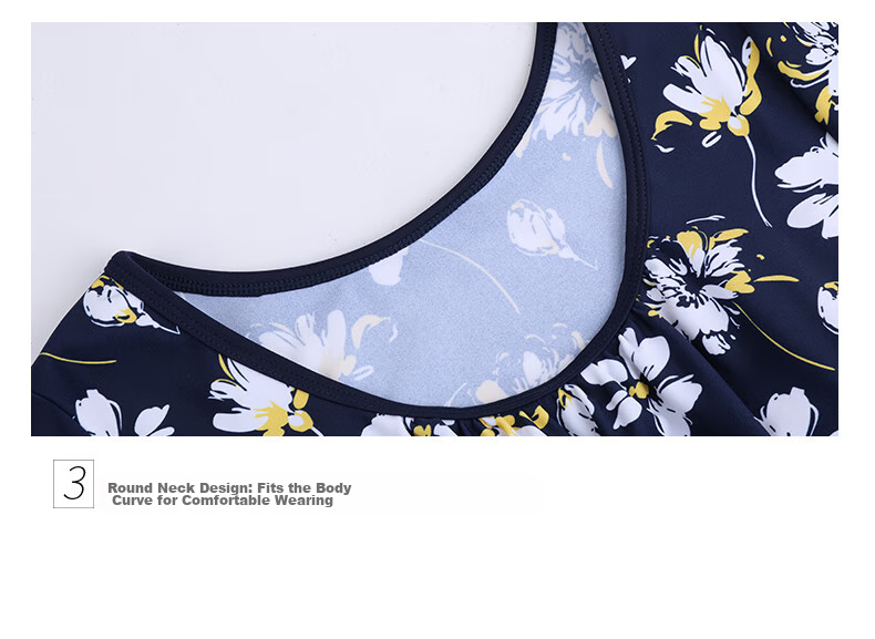 F.DYRAA Women's Swimsuit, Hot Spring Slimming Dress, Breathable Middle-Aged And Elderly Mom Swimwear Three-Piece Set 11703 Deep Blue Yellow Flower XL 18