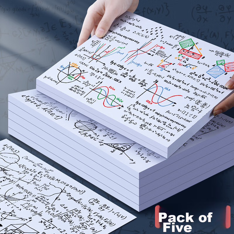 Faramon 5-Pack Blank A4 Draft Paper Notebooks, Student Calculation Books, 500 Sheets, College Student Exam Preparation Review, Thick White Paper Draft Books, Stationery, High School Student Learning Tool