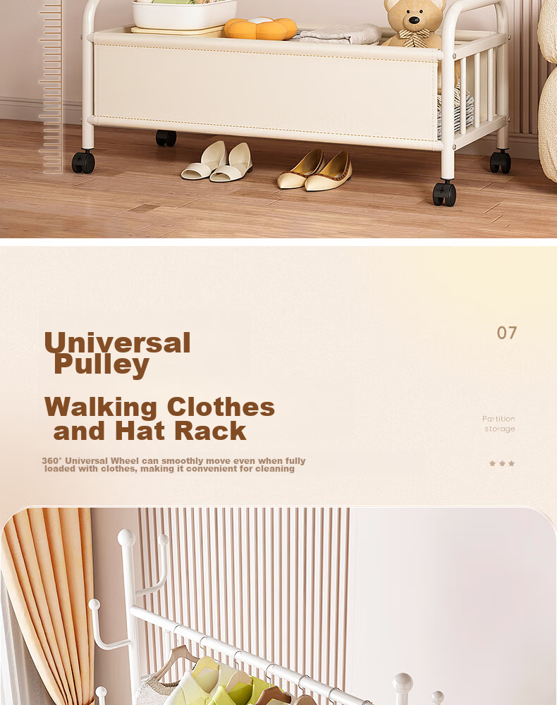 Milin Wheeled Coat Rack, Movable Bedroom Floor-Standing Modern Minimalist Home Storage Basket Coat Hanger, White Basket 60cm 10