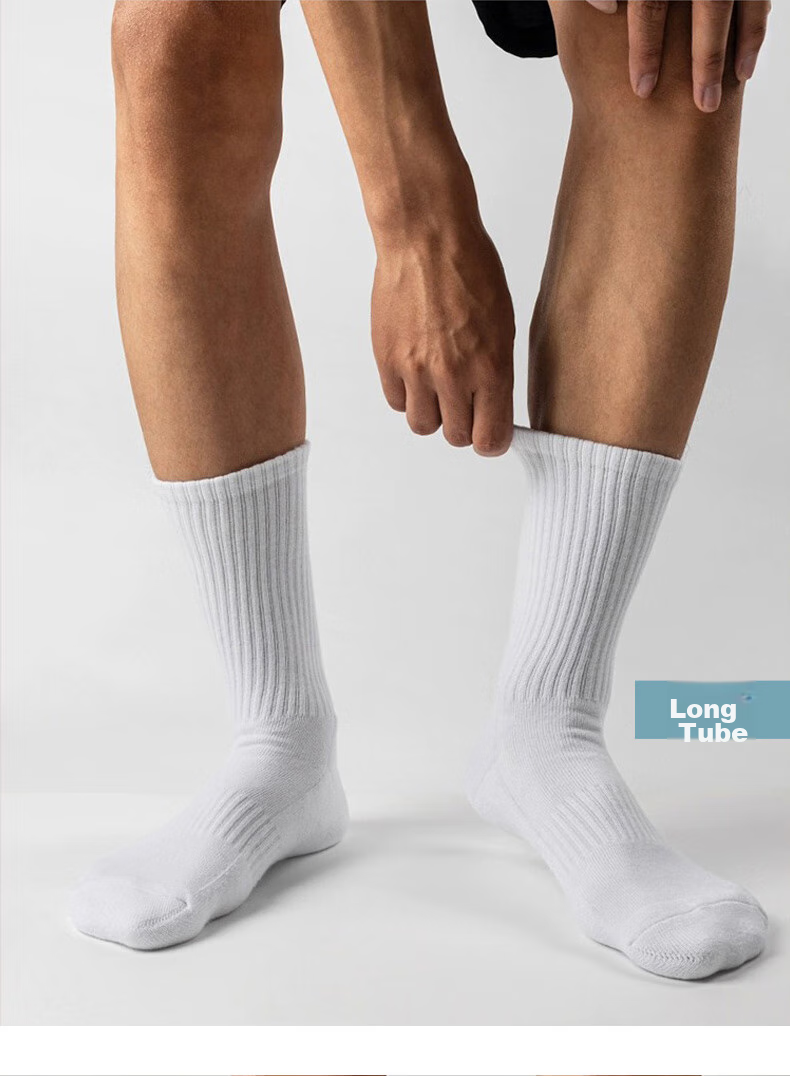 VICTORIATOURIST 4-Pair Set of Basketball Socks, Spring And Summer Sports Socks for Men, Breathable Shock-Absorbing White Socks, Durable Running Training Mid-Calf Cotton Socks 14