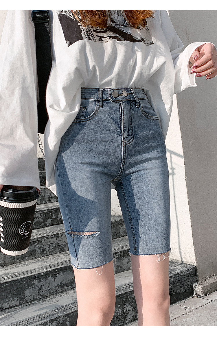 Jeanswest Women's Denim Shorts 2026 Summer Simple Versatile High-Waist American Style Slim A-Line Hot Pants Black 2XL 5