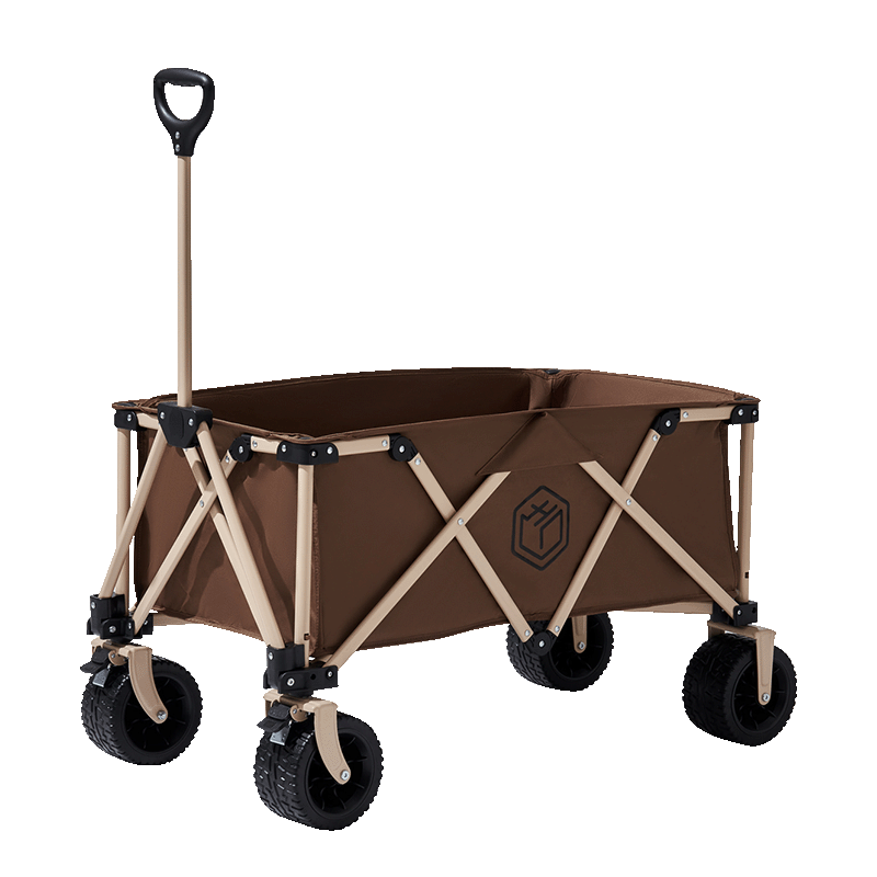 JD Jingzao Gathered Tank Wheel Outdoor Camping Folding Cart Camp Cart Picnic Stall Double Brake Detachable Wheel Dark Coffee Color