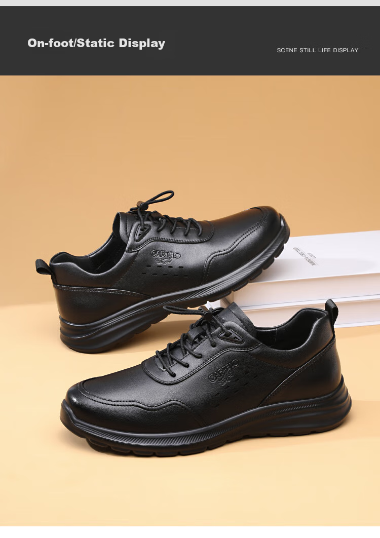 CARTELO Genuine Leather Men's Shoes, Business Casual Sports New Style for Autumn And Winter, Soft Thick-Soled Versatile Commuter Work High-End Black 52