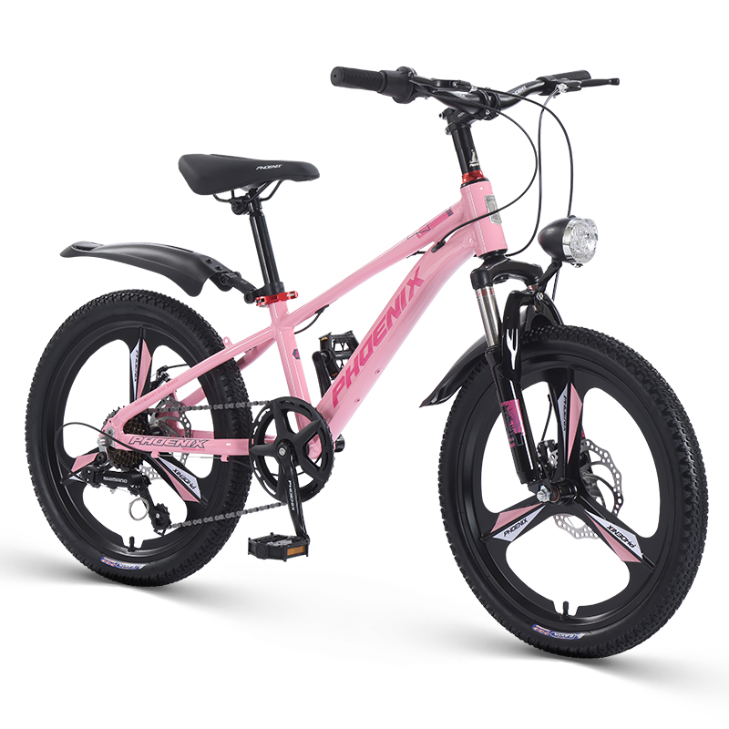 Phoenix Youth And Children's Bicycle, 7-Speed Shimano Student Mountain Bike, Aluminum Frame Starry Sky, 22-Inch Pink Integrated Wheel