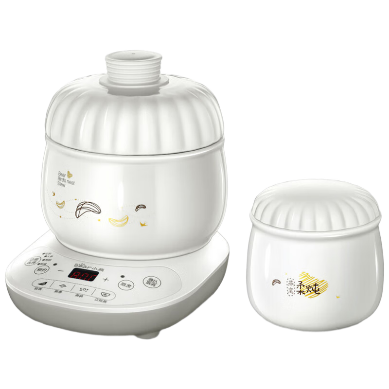 Bear Bird's Nest Stew Pot, Electric Slow Cooker, Ceramic Mini Soup Pot with Double-Layer Lid And Water Lock, 0.6L Capacity, Model DDZ-B06R1