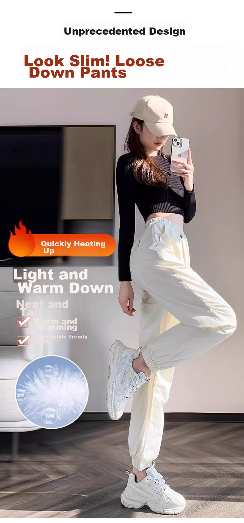 LangSha Women's Workwear down Pants [26 Autumn And Winter New Arrival], Outer Wear White Duck Down Pants, Cold-Resistant Cotton Pants, Northeast Extra Thick Warm Pants 20