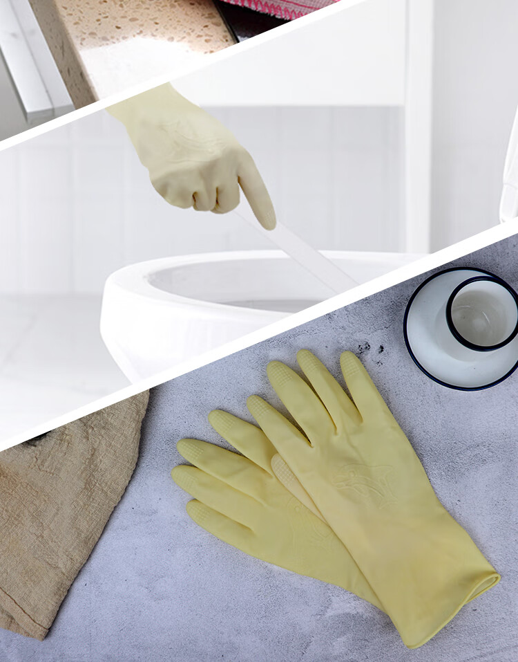 Klinlay Natural Rubber Gloves 3-Pack One Size Imported Summer High Elastic Thin Cleaning Household Dishwashing Food Multi-Purpose 6