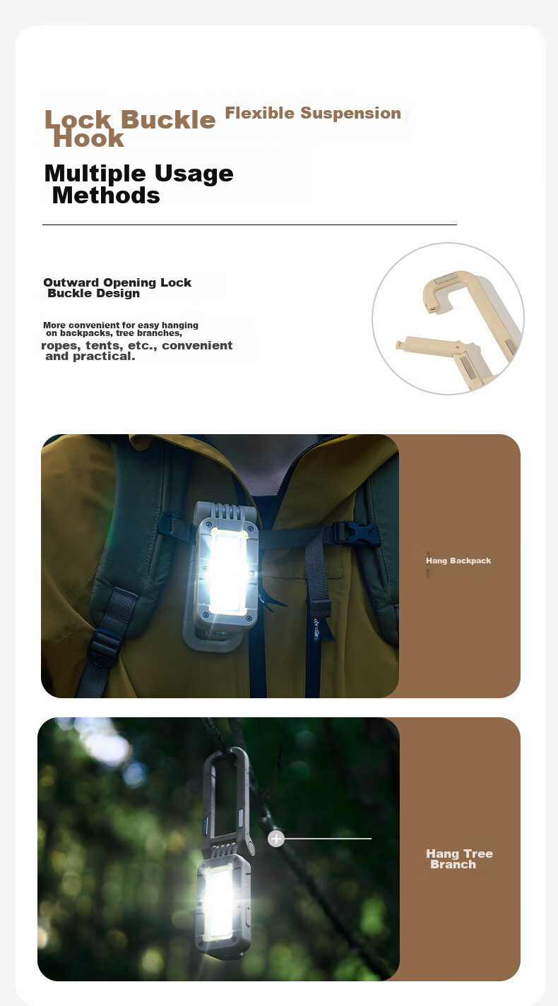 MOBIGARDEN Magnetic Outdoor Camping Waterproof Multi-Mode Work Light Tool Lamp NX23673008 Teak Color 11