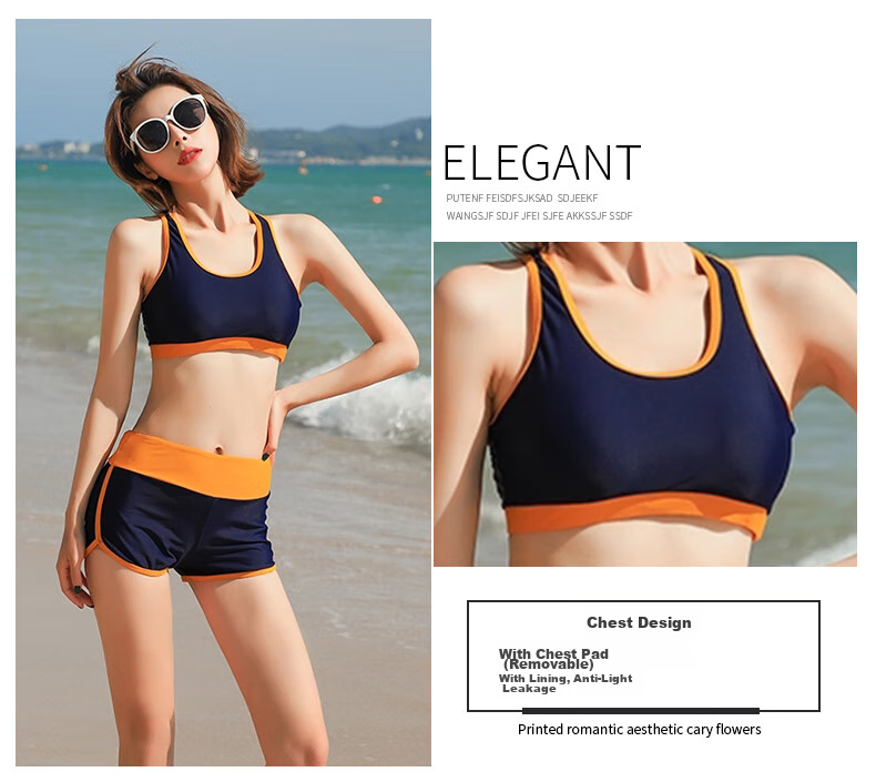 LangSha LangSha Women's Two-Piece Swimsuit Set, Conservative Style, Tummy Control, Slimming Effect, Instagram-Inspired Design, Suitable for Hot Springs, Bright Orange Color, Size L 5