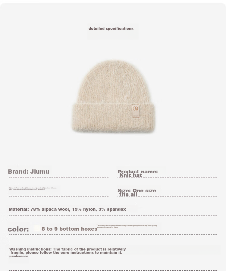 JIUMU Alpaca Wool Warm Knit Hat, Autumn And Winter Knitted Cap, Cold Hat, Winter Hat, Outdoor Ear Protection Hat for Women in Cold Weather 8