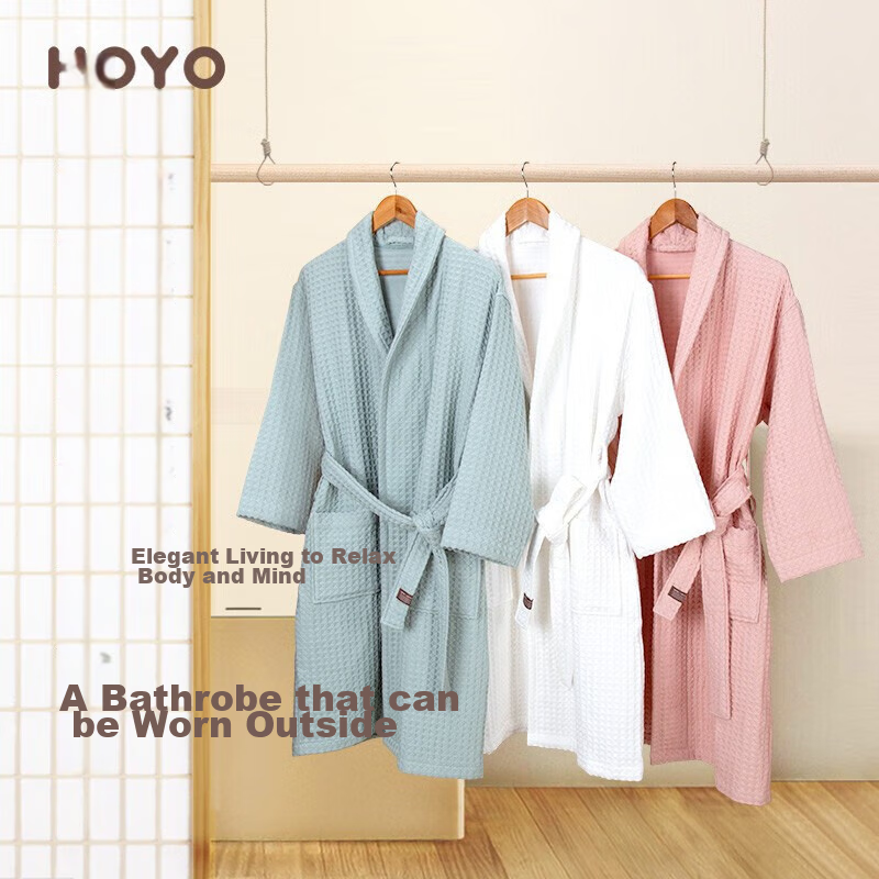 HOYO Japanese Andean Cotton Bathrobe, Class A High-End Home Bathrobe, Men's And Women's Bathrobe Sleepwear, Breathable And Absorbent, Blue Ink L Size