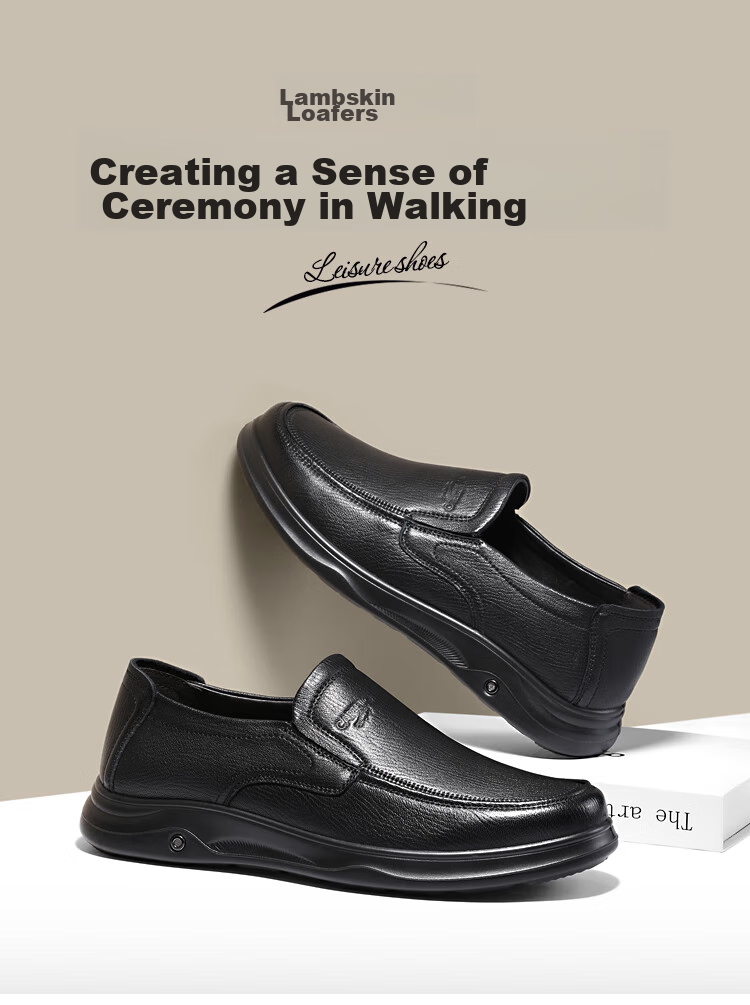 CARTELO Genuine Leather Men's Shoes, Business Casual Sports New Style, Autumn And Winter Soft Thick Sole Versatile Commuter Dad Shoes, Black Slip-O 40
