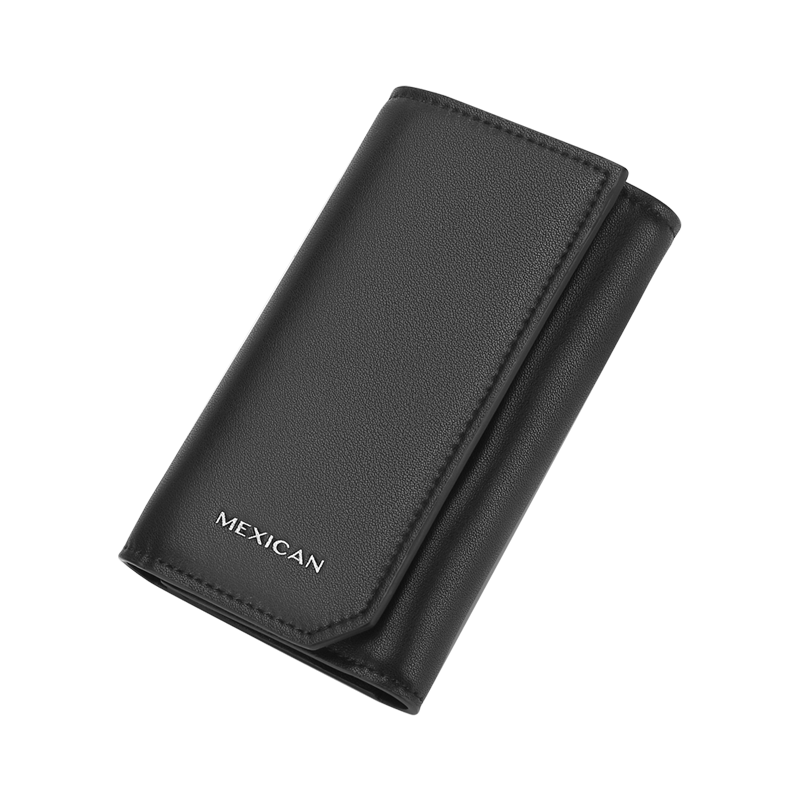 MEXICAN Car Key Case, Unisex Leather Card Holder with Zipper, Coin Purse, Multifunctional Key Ring, Black