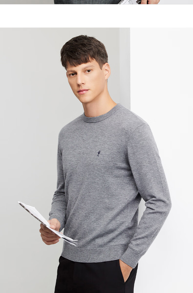 DANCING WOLVES [100% Merino Wool] Men's Fashionable Versatile Warm Casual Sweater, 001 Black, Size 165 7